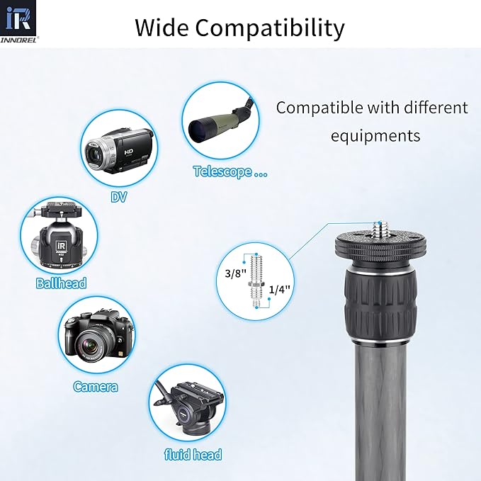 INNOREL ER252C Universal 10 Layers Carbon Fiber Tripod Center Column Extension Pole Extender-Tripod Two-Section Mid-Column Extension Rod Pole for Tripod Monopod DSLR Camera 25.6mm Tube