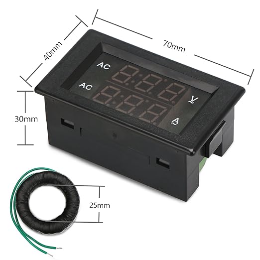 DROK Volt Amp Meter, AC 500V 200A Digital Voltmeter Ammeter Panel, 0.39 Inches LED 2in1 Multimeter, 2-Wire Voltage Amperage Tester Gauge with Current Transformer