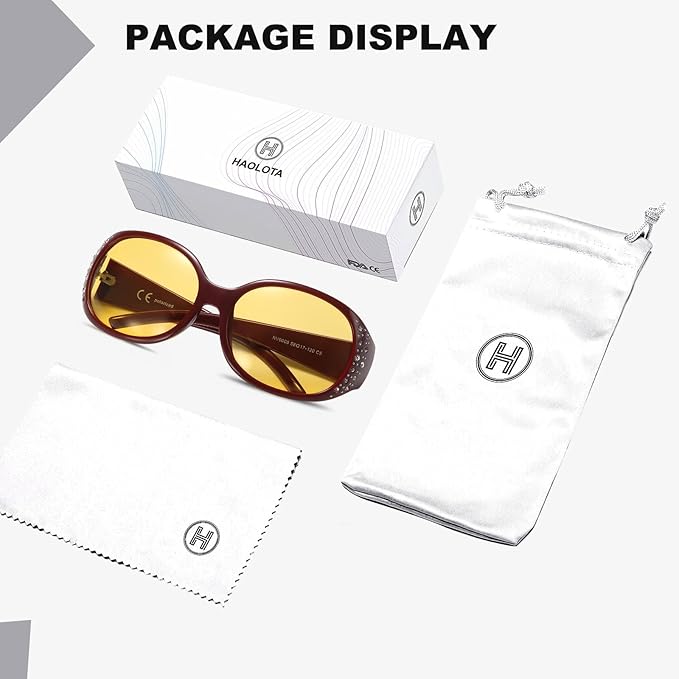 HAOLOTA Night Vision Driving Glasses Women Anti Glare Polarized, Wrap Around Nighttime Safety Glasses UV Protection