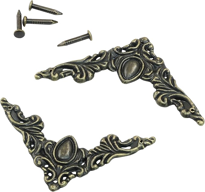32Pcs Vintage Metal Corner Protector, Antique Edge Decorative Protectors Scrapbooking Albums, Decorative Corner for Photo Frame/Jewelry Box (Antique Bronze)