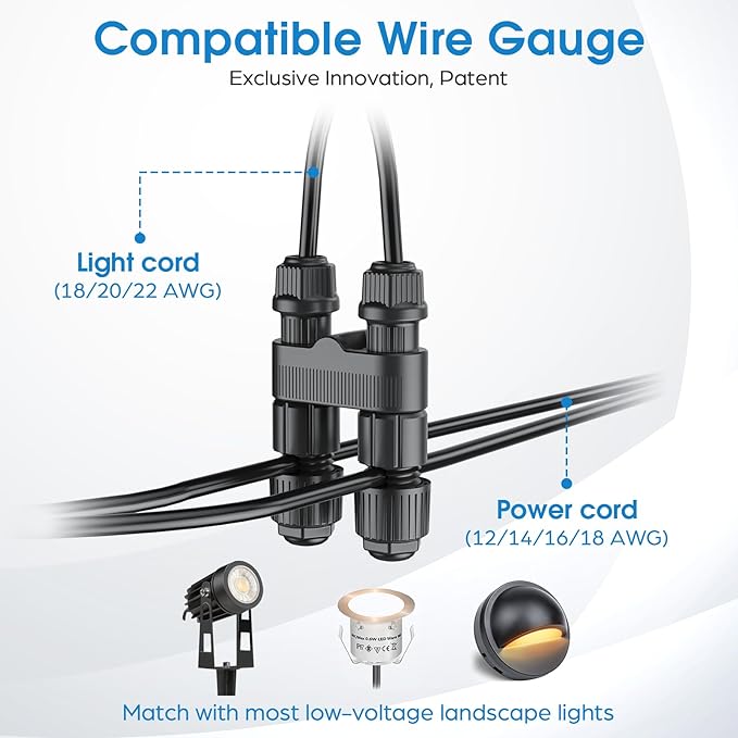 HIBOITEC Wire Connectors for Outdoor Low Voltage Spotlights/Pathway Lights/In-ground Lights/Desk Step Lights, Waterproof 12-18 Gauge Landscape Lighting Connectors, 24 Pack