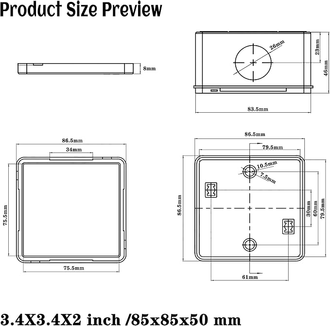 Sunnyglade ABS Plastic Electrical Junction Box IP55 Waterproof Universal Outlet Box Durable Outdoor Electrical Gang Box White （3.4 x 3.4 x 2 inch）