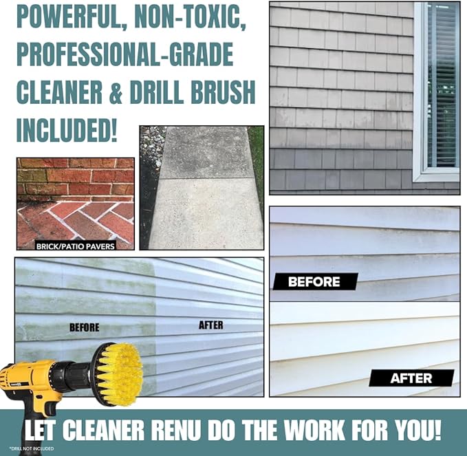 Renu Cleaner Concentrate Whole House Kit - Heavy Duty Cleaner, Removes Stains, Oxidation & More. Ideal For Vinyl Siding, Decks, Patio, Fences, Pavers & Outdoor Fabrics. Cleans an Incredible 3000 SF.