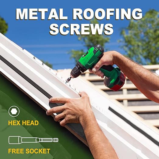 LIONMAX Metal Roofing Screws #10 × 2 Inch, 500-PCS, White Painted Hex Head Sheet Metal Roof Screws, Rubber Washer, Sharp Point, Metal to Wood Siding Screws, Hex Socket Included