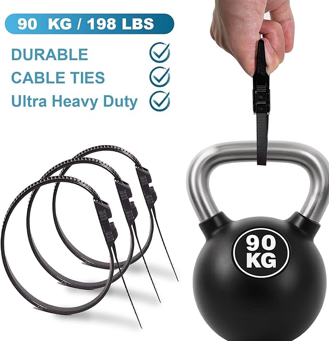 Black Zip Ties Heavy Duty 14 × 0.35 in Electrical Cable Ties 200 LB Load Capacity 100 PCS UV Resistant Double Locking Nylon Tie Straps for Cable Management Outdoor Use and DIY Projects
