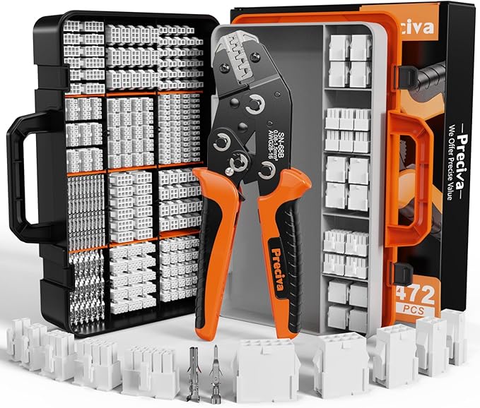 Preciva Mini-Fit Jr Kit Crimping Tool, with 12 Types 2-10 Pin Molex 4.2mm Connector, AWG 28-16 Terminals Terminals Crimping Pliers Compatible Dupont, Molex, KF2510