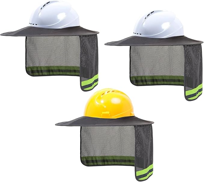 TCCFCCT Hard Hat Sun Shade Full Brim, Mesh High Visibility Hard Hat Visor Neck Shade Accessories, (Hats Not Included), Grey 3 Packs