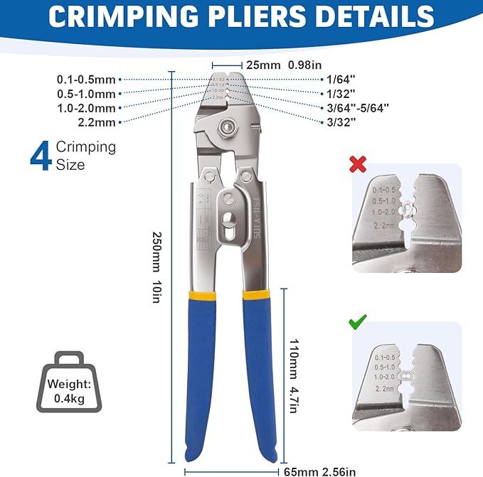 66ft Wire Rope Crimping Tool, 1/16In Stainless Steel Wire Rope Kit, Steel Cable Crimping Tool up to 2.2mm with 150pcs Aluminum Crimp Sleeve for Railing, Crafts Cables Wires and Marine Fishing Lines