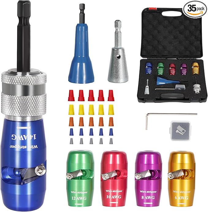 Wire Stripper Twister Tool for Drill, 35 in 1 New Wire Stripping for Drill 2025 Professional US Standard 14-12-10-8-6 Gauge Electricians Tools for Drill Wire Stripper and Twister Kit