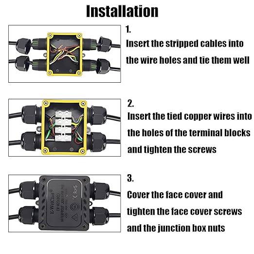 Waterproof Junction Box, 4 Way Underground Electrical Enclosure with Terminal Block, Plastic Connector Box for LED Landscape Lighting, Garden Lights
