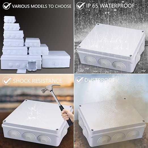 Zulkit Junction Box ABS Plastic Dustproof Waterproof IP65 Universal Electrical Boxes Project Enclosure White 7.9 x 6.1 x 3.1 inch (200 x155 x 80mm)