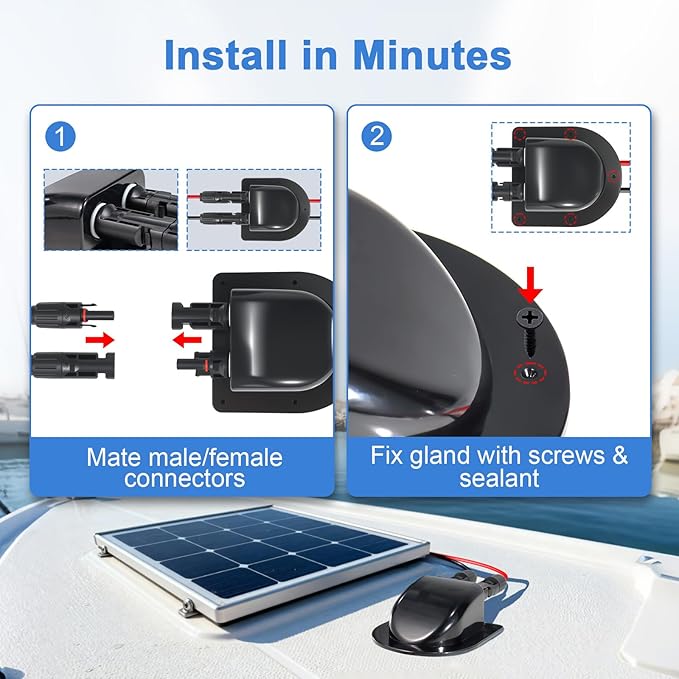 Solar Cable Entry Gland with 10ft 10AWG Solar Extension Cable Compatible with MC4, Weatherproof Roof Cable Entry Housing for RV Camper Van Boat Shed Garage