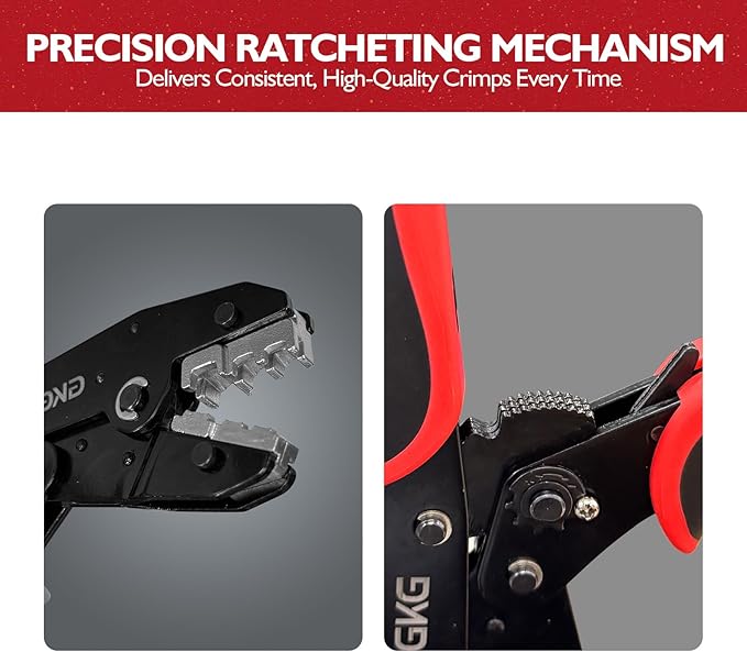 GKG 6 Piece Ratcheting Crimper Tool Kit, Quick Exchange Wire Cimping Tool for Heat Shrink ButtConnectors. Insulated, Non-nsulated, Ferule Terminal, Open Barel Terminals & MC4 Connectors