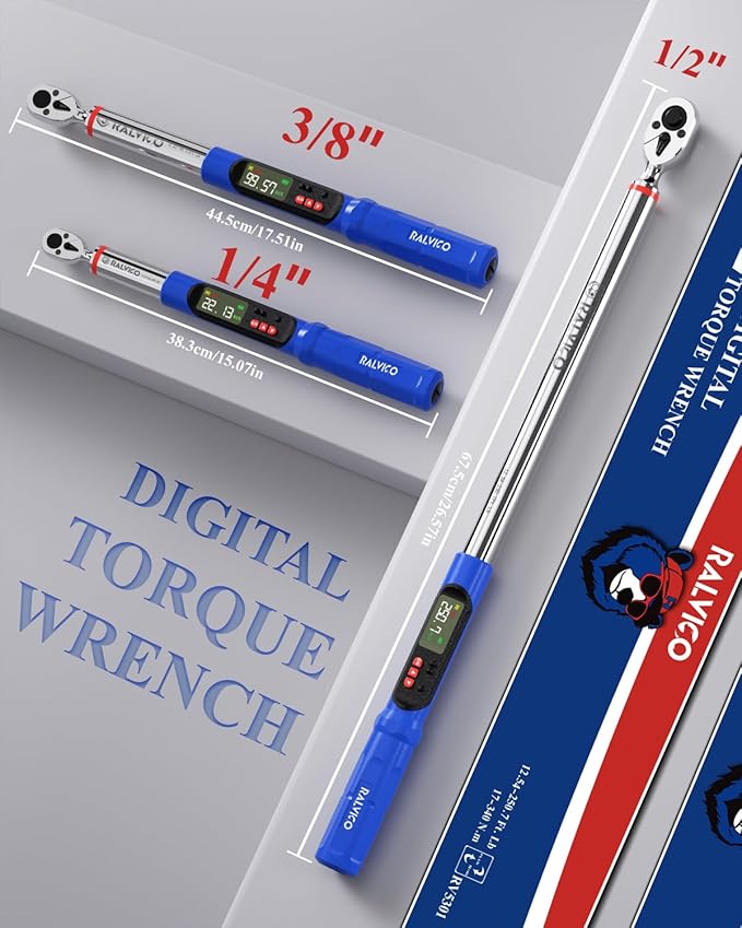 Digital Torque Wrench 3/8 & 1/2 Drive 5.02-99.57 Ft. Lb (6.8-135 N.m) / 12.54-250.7 Ft. Lb (17-340 N.m) ±2% Accuracy Digital Torque Wrench Set with Buzzer and LED Flash for Bike, Moto, Car