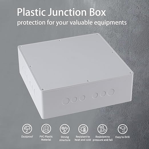 12" x 12" x 4" PVC Plastic Junction Box with Pre Molded 3/4" & 1" Punch in Holes Waterproof Electrical Boxes Project Junction Conduit Box for Electrical Outdoor Enclosure