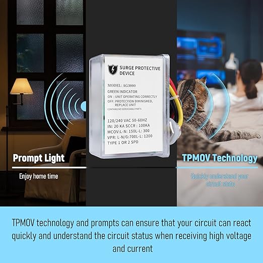 HVAC Surge Protector 120/240V Mini Split Surge Protector with TPMOV Technology Device for AG3000, Watertight Enclosure Lightning Protection, Comprehensive Surge Protection