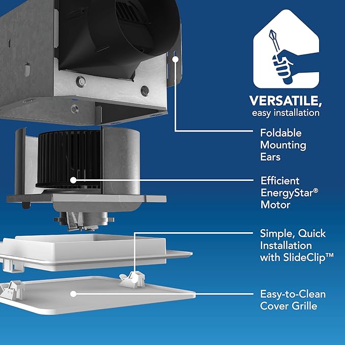 Broan-NuTone Bathroom Exhaust Fan – Easy Retrofit Without Attic Access, Ultra Quiet 0.9 Sones, Effective Ventilation at 60 CFM ENERGY STAR Certified Moisture and Odor Control