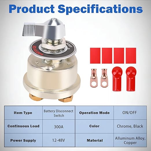 300A High Current Master Battery Disconnect Switch, 12-48V Power Cut Off Isolator with Face Plate for Vehicle, RV, Truck, Boat, Marine, ATV On/Off Battery Isolator