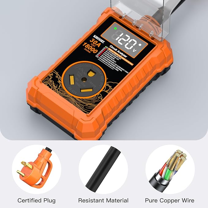 RV Surge Protector 30 Amp - 18000 Joules Power Voltage Protection Surge Protectors, RV Circuit Analyzer with LED Display IP68 Waterproof Cover, RV Adapter Plug for Campers & Travel Trailers
