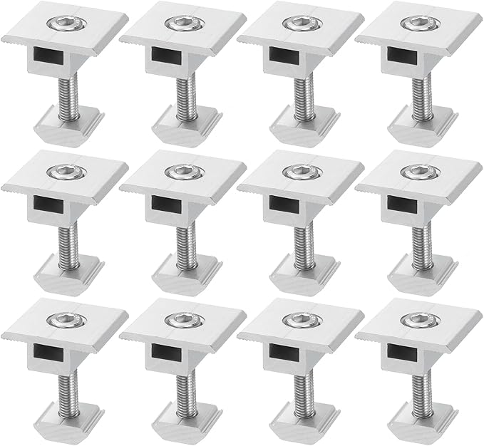 uxcell 12Pcs Solar Panel Middle Clamp, 35mm Aluminum Solar Panel Center Clamps PV Solar Rail Mounting System Install Hardware, Silver