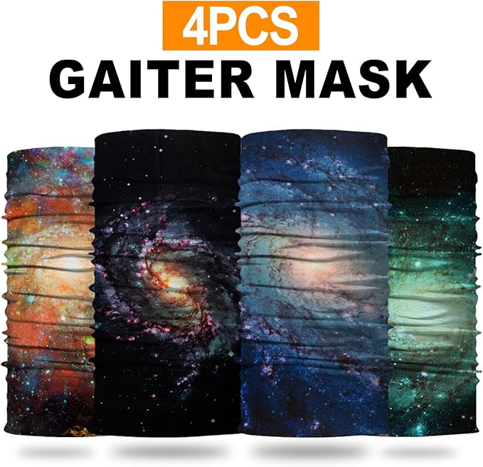 4Pack Neck Gaiter for Men Women Face Cover Mask Head Wrap Balaclava Headwear Bandana Headband Magic Scarf