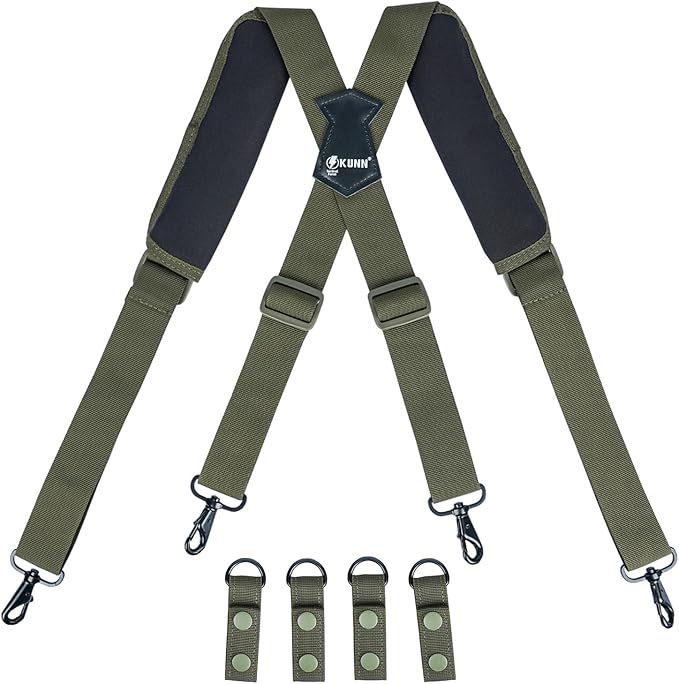 KUNN Tactical Harness Police Suspenders for Duty Belt with Metal Hook Adjustable Padded Shoulder Pads,Army Green