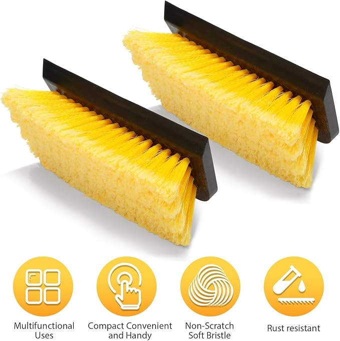 2 Pcs 10 Inch Solar Panel Soft Brush Cleaner Head, Bristles Scrub Brush with Rubber Protective Pads Prevent Scratches, for Solar Panels, Cars, RV, Trucks, Boats, Facades of Houses (Yellow)
