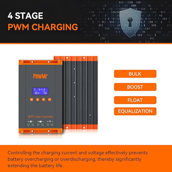 PowMr 60A MPPT Solar Charge Controller, 12V/24V/48V/160V(Max) DC Input, LCD Display Solar Charge Controller for Vented Sealed Gel NiCd Lithium Battery, Support Up to 12 Units Connect in Parallel