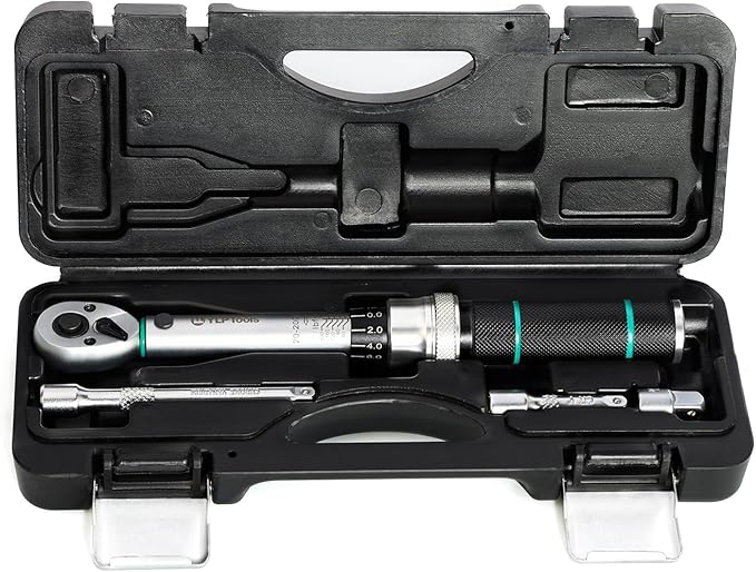 1/4-Inch Drive Click Torque Wrench Set, 20–200 in-lb (2.26–22.6 Nm), ±3% Accuracy, 4-Piece Kit with Adapters, Extension Bar, and Storage Case