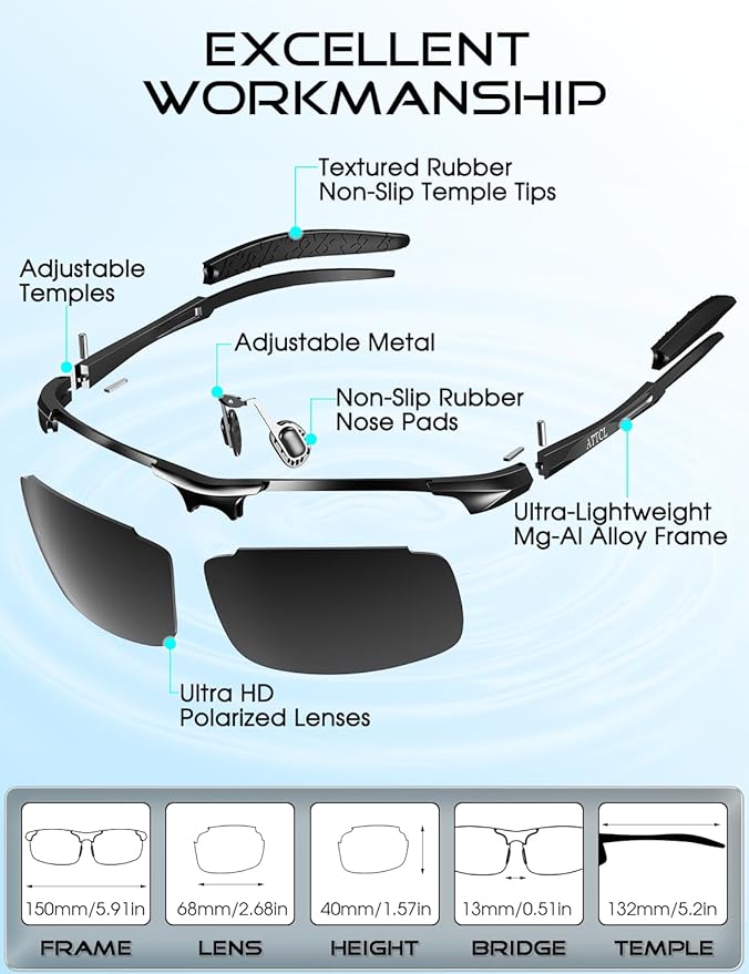 ATTCL Polarized Sunglasses Men Sports: UV Protection Anti Glare Wrap Around Lightweight Metal Driving Fishing Golf Running