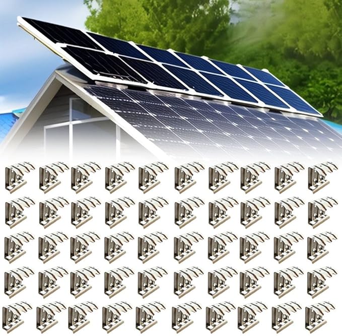 50pcs 304 Stainless Steel Photovoltaic Water Guide Clips for Solar Panels with Self-Cleaning Drainage Channels Reducing Debris Build-Up for Enhanced Energy Efficiency(30mm)