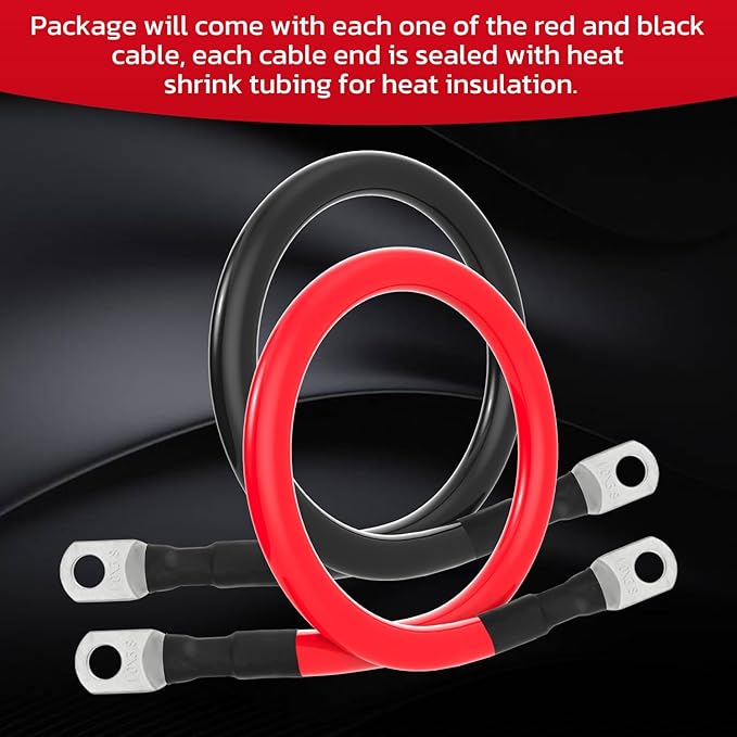 1/0 AWG Battery Cable 1/0AWG Gauge Battery Inverter Cables for Automotive Solar Marine Boat RV Car Motorcycle (1/0 AWG, 1FT, 3/8")