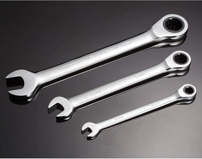Qnkaa Ratchet Spanner Set Combination Wrench 12 Piece Metric Sizes from 8mm to 19mm with Roll Bag, Perfect for Home, Bike, Car Repairs