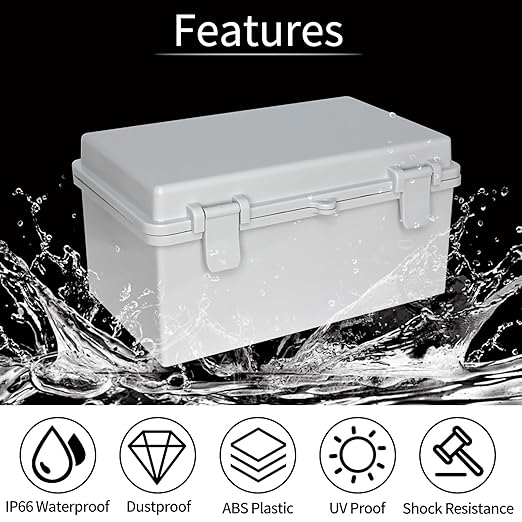Electrical Junction Box, Outdoor Electrical Box Waterproof ABS Plastic Engineering Enclosure with Plastic Snap Gray Cover 10.2"x6.2"x5.1"