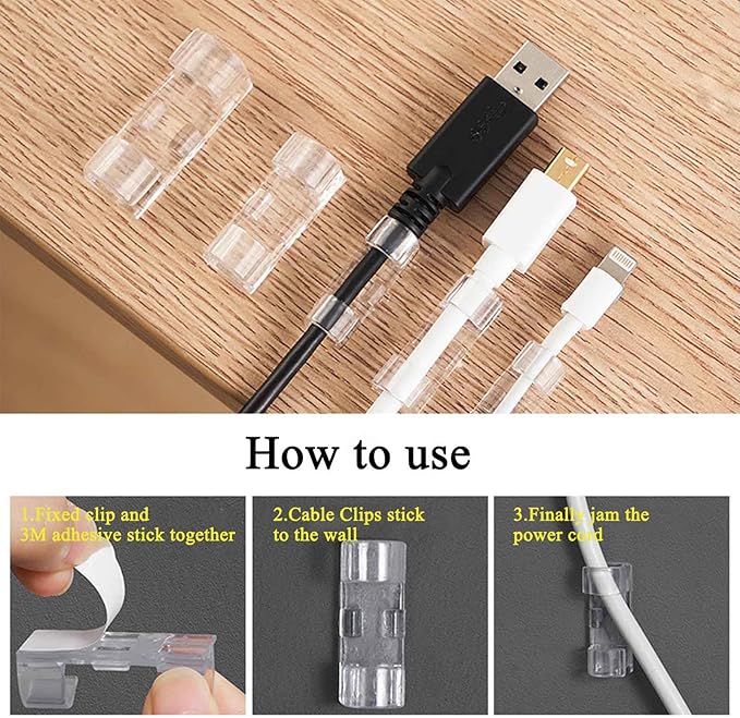 40 PCS Cable Clips Black (Small & Large),Adhesive Cable Clips for Wall,Finisher Wire Clamp for TV PC Laptop,Cable Management Clips Outdoor Light Clips
