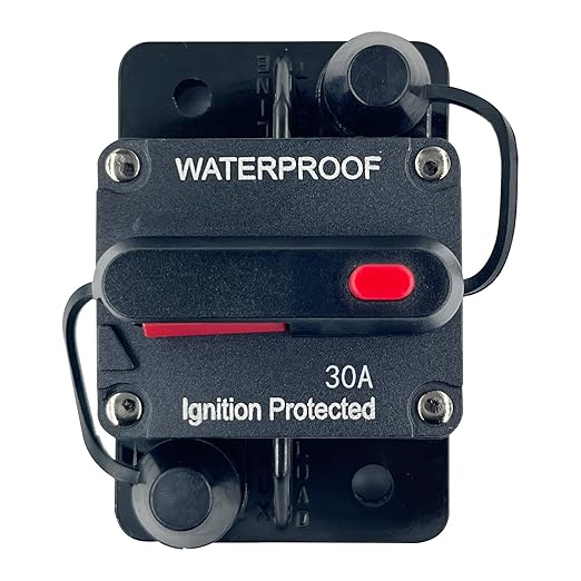 30 Amp Circuit Breaker Resettable Fusewith Manual Reset Switch Button Waterproof 12V-48V DC for Boat Trolling Motor Marine ATV Trailer Vehicles Stereo Audio Electronic Battery Solar System