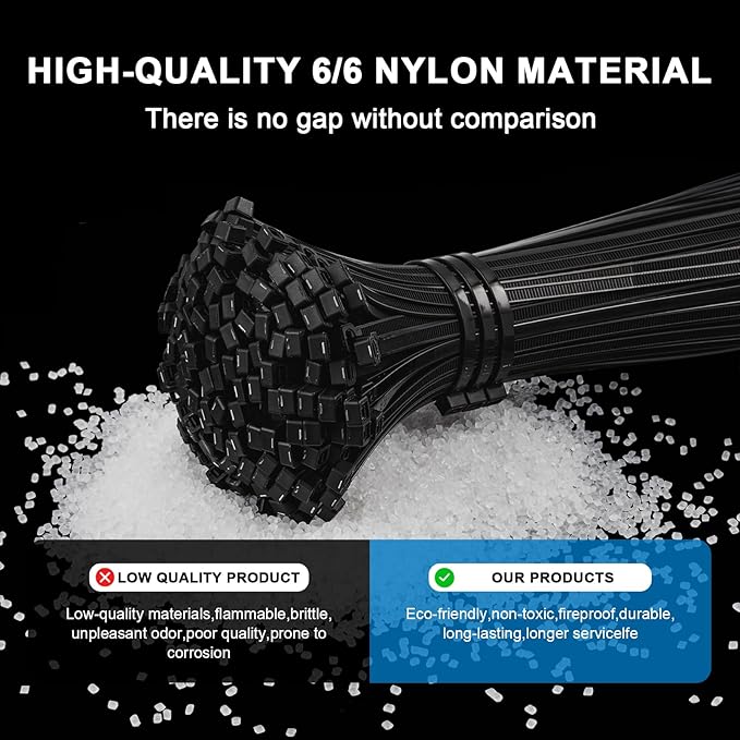 Black Zip Ties 8 Inch (100 Pack),50lbs Tensile Strength,Heavy Duty Self-Locking Nylon Cable Ties, UV Resistant Flame Retardant Cable Ties for Indoor and Oudoor Use