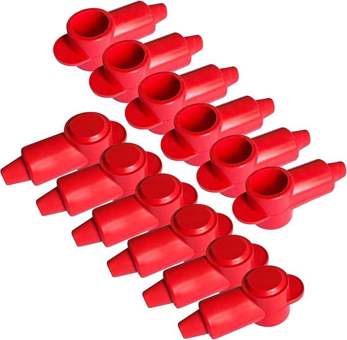 Ampper 12 Pcs Silicone 3/8" Stud Terminal Covers, Flexible Post Terminal Cover Protector Boot for Battery Power Junction Block Post, Fits 6-2 Gauge Wire (Red)