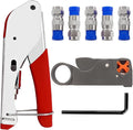 mxuteuk RG59 RG6 Coax Cable Crimper Tool Coaxial Compression Tool Fitting Wire Stripper With 5PCS F Type RG6 Compression Connectors