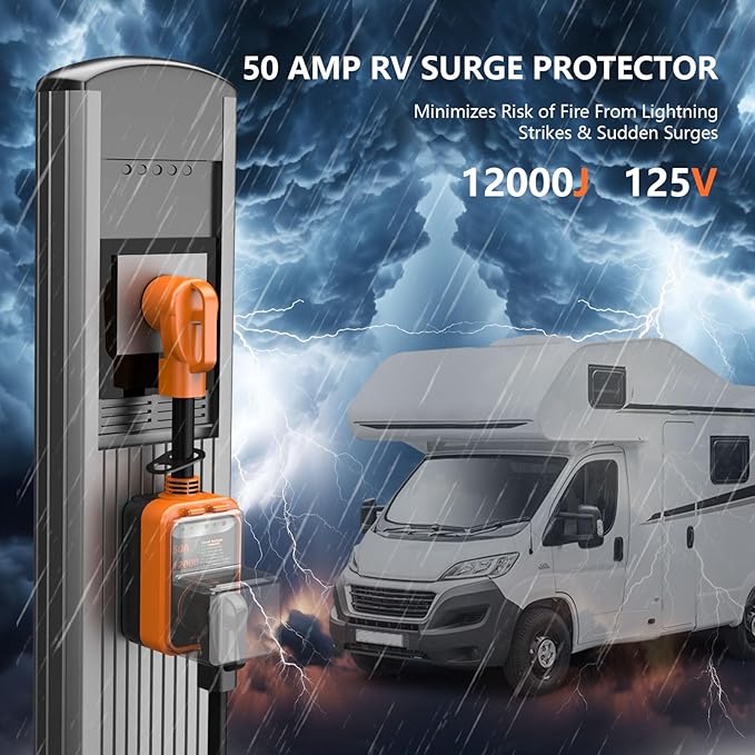 RV Surge Protector 50 Amp,RV Surge Voltage Protection with Safety Certification, 12000 Joules Circuit Analyzer for RV, RV Adapter Plug for Camper