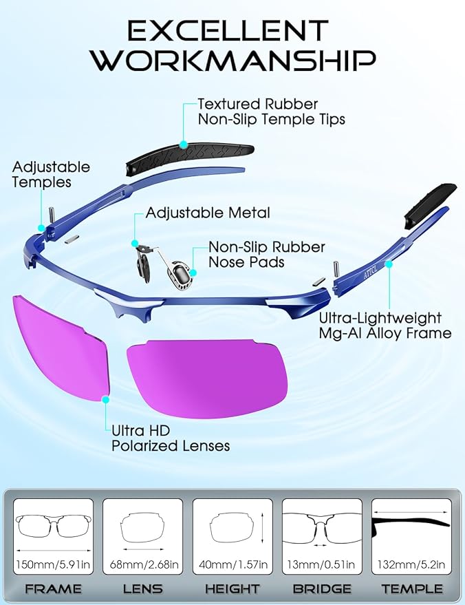 ATTCL Polarized Sunglasses Men Sports: UV Protection Anti Glare Wrap Around Lightweight Metal Driving Fishing Golf Running