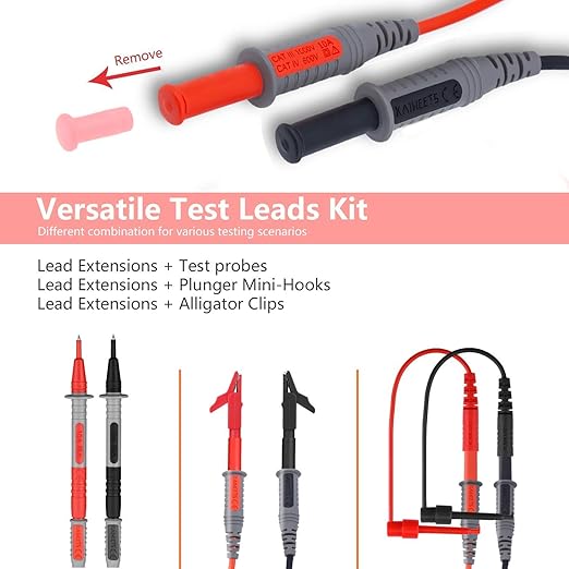 KAIWEETS Soft Silicone Electrician Test Leads Kit CAT III 1000V & CAT IV 600V with Alligator Clips and Needle Probe for Fluke/AstroAI/INNOVA Multimeter Electronic Clamp Meter 9PCS (Pack of 2)