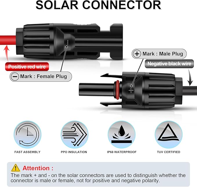 iGreely Solar Panel Extension Cable with Solar Female and Male Connector Solar Panel Adapter (30FT Red + 30FT Black)