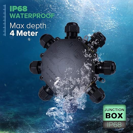 8 Way Electrical Junction Box, La Vane IP68 Waterproof 8 Way Cable Connector Lighting Connector Electric External Coupler, Cable Gland Ø 4-14mm