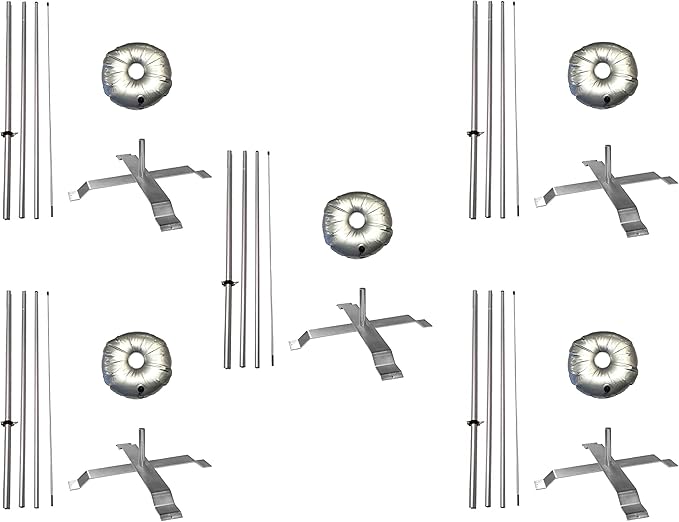 Feather Flag Telescoping fibre glass Hardware 14ft fibreglass Carbon fibre Flexible Pole tip Kits with Cross-Base and Weight-Donut Hardware Only. (Pack 5)