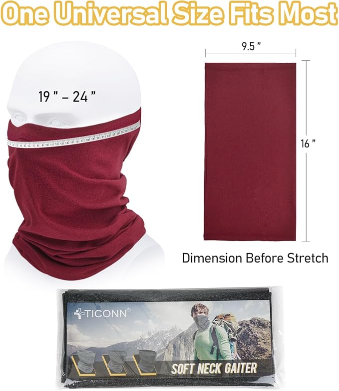TICONN Neck Gaiter Face Cover Scarf, Neck Warmer Breathable Sun & Wind-proof for Skiing Fishing Hiking Cycling
