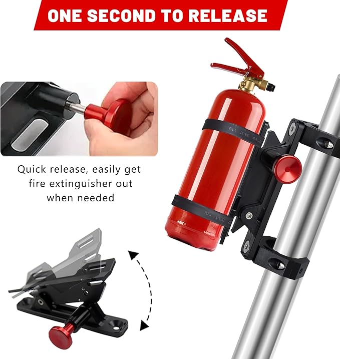 UTV Fire Extinguisher Mount Kit - Aluminum Adjustable Quick Release Roll Bar Car Fire Extinguisher Bracket Holder for 1.75-2in Roll Bar UTV Compatible with Polaris RZR SXS Ranger Camper Can-Am