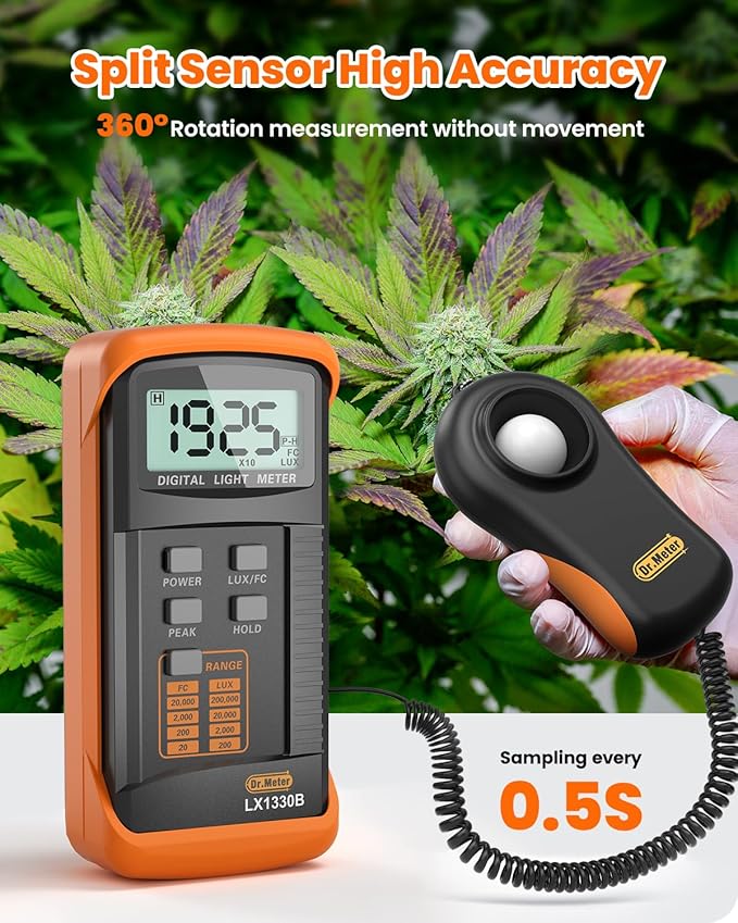 LX1330B Digital Illuminance Light Meter, 0-200,000 Measurement Range Lux Meter, Lighting Intensity Brightness Measurement for Indoor Outdoor, Light Meters for Plants