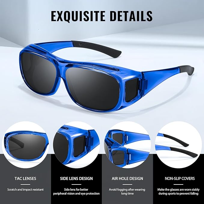 Myiaur Fit Over Glasses Sunglasses for Men Women， Polarized UV400 Protection, Anti-Glare for Driving & Outdoor Activities