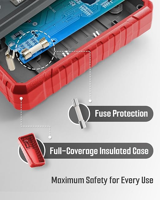 TESMEN TSM-599 Smart Digital Multimeter, Auto&Manual Measurement, TRMS 6000 Counts, Voltmeter with NCV, Voltage&Current, Resistance, Continuity, Diode, Capacitance, Hz%, Temperature, Live Wire - Red